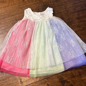 Counting Daisies Rainbow Mesh Layered Overlay Dress, size 18 months